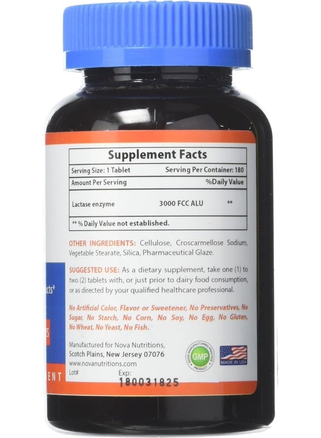 Nova Nutritions Lactase Enzyme 3000 FCC ALU 180 Tablets - Image 2